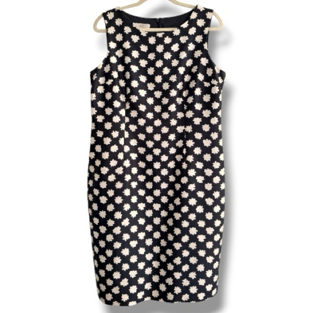 Hobbs London Silk Wool Abstract Floral Daisy Navy White Shift Dress Size 12